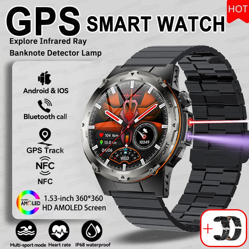 2025 Popular Outdoors GPS Sports Smart Watch Men AMOLED 3ATM IP69K Waterproof 500mAh Infrared NFC HD Call SmartWatch for Huawei