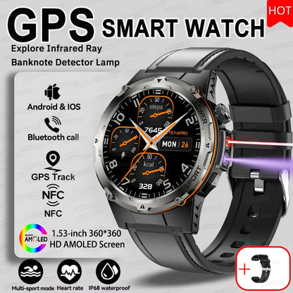 2025 Popular Outdoors GPS Sports Smart Watch Men AMOLED 3ATM IP69K Waterproof 500mAh Infrared NFC HD Call SmartWatch for Huawei