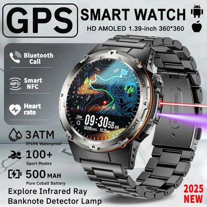 2025 Popular Outdoors GPS Sports Smart Watch Men AMOLED 3ATM IP69K Waterproof 500mAh Infrared NFC HD Call SmartWatch for Huawei