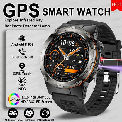 2025 Popular Outdoors GPS Sports Smart Watch Men AMOLED 3ATM IP69K Waterproof 500mAh Infrared NFC HD Call SmartWatch for Huawei
