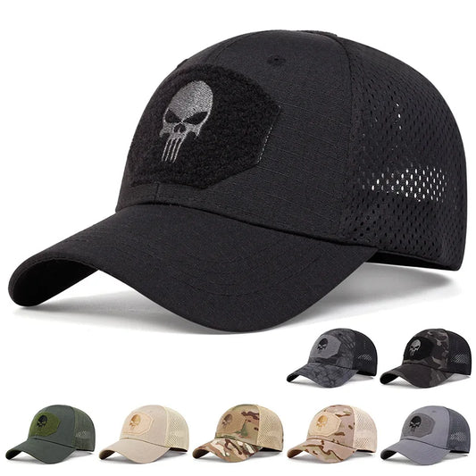 Unisex Skull Embroidered Baseball Caps Men Outdoor Breathable Mesh Tactics