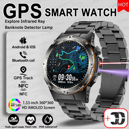 2025 Popular Outdoors GPS Sports Smart Watch Men AMOLED 3ATM IP69K Waterproof 500mAh Infrared NFC HD Call SmartWatch for Huawei