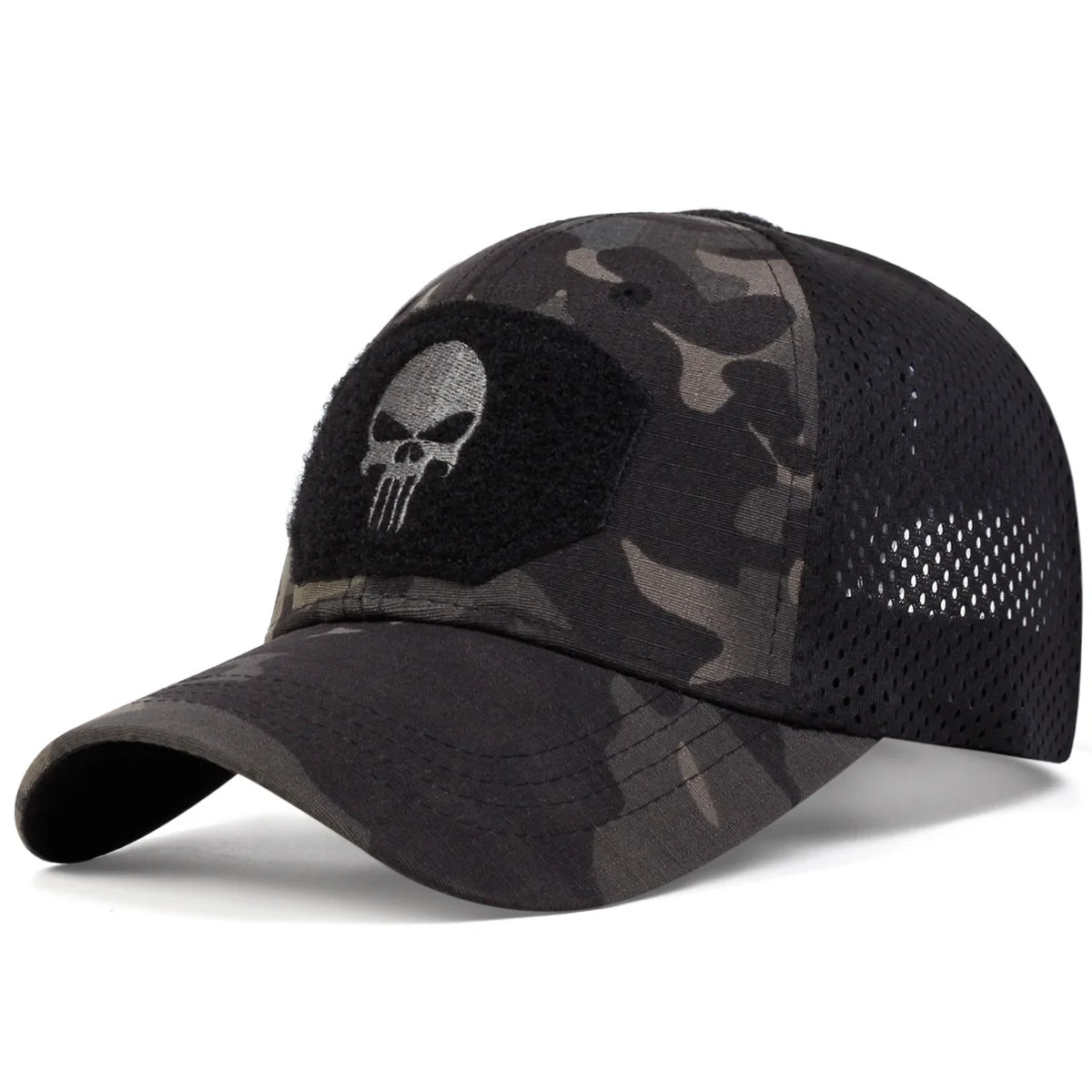 Unisex Skull Embroidered Baseball Caps Men Outdoor Breathable Mesh Tactics