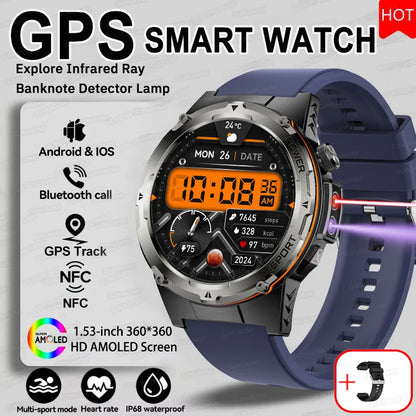 2025 Popular Outdoors GPS Sports Smart Watch Men AMOLED 3ATM IP69K Waterproof 500mAh Infrared NFC HD Call SmartWatch for Huawei
