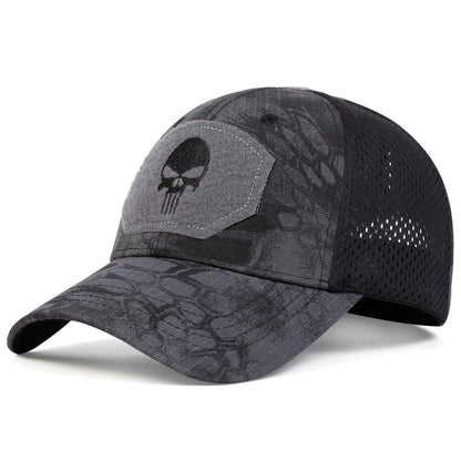 Unisex Skull Embroidered Baseball Caps Men Outdoor Breathable Mesh Tactics