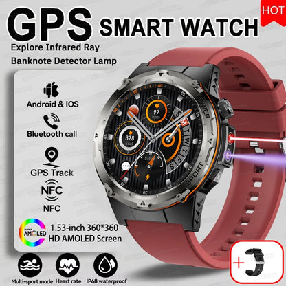 2025 Popular Outdoors GPS Sports Smart Watch Men AMOLED 3ATM IP69K Waterproof 500mAh Infrared NFC HD Call SmartWatch for Huawei